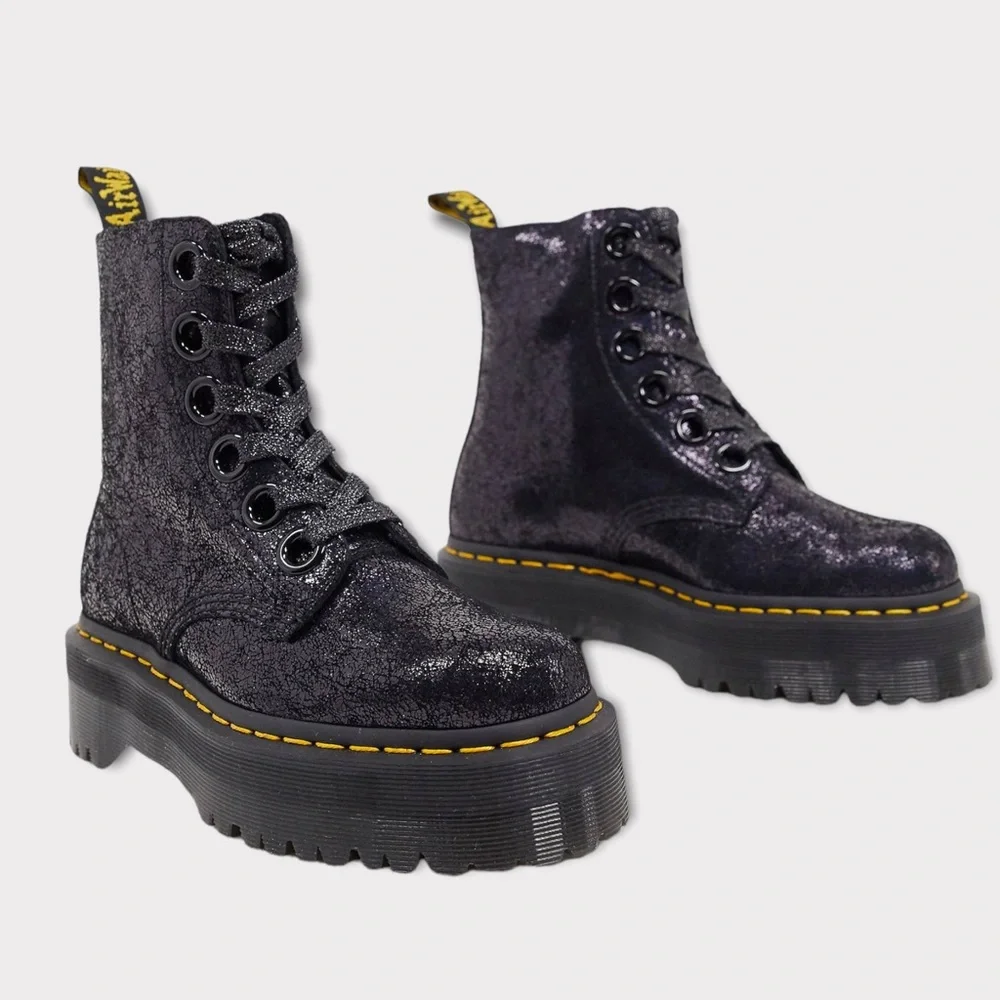 DR. MARTENS Suede Molly Iridescent Crackle Platform Boots